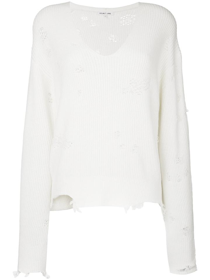 Helmut Lang Distressed V-neck Jumper - White