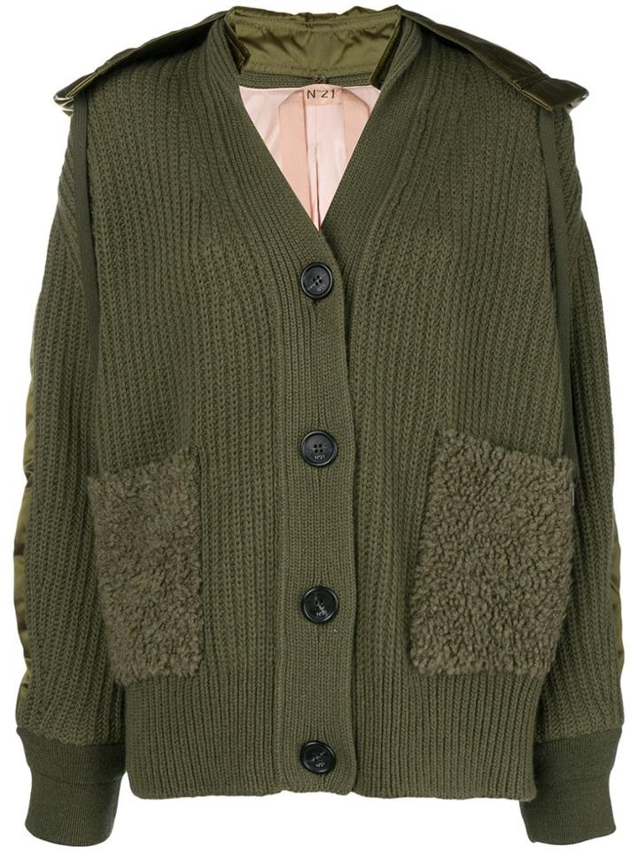 No21 Chunky Knit Bomber Jacket - Green