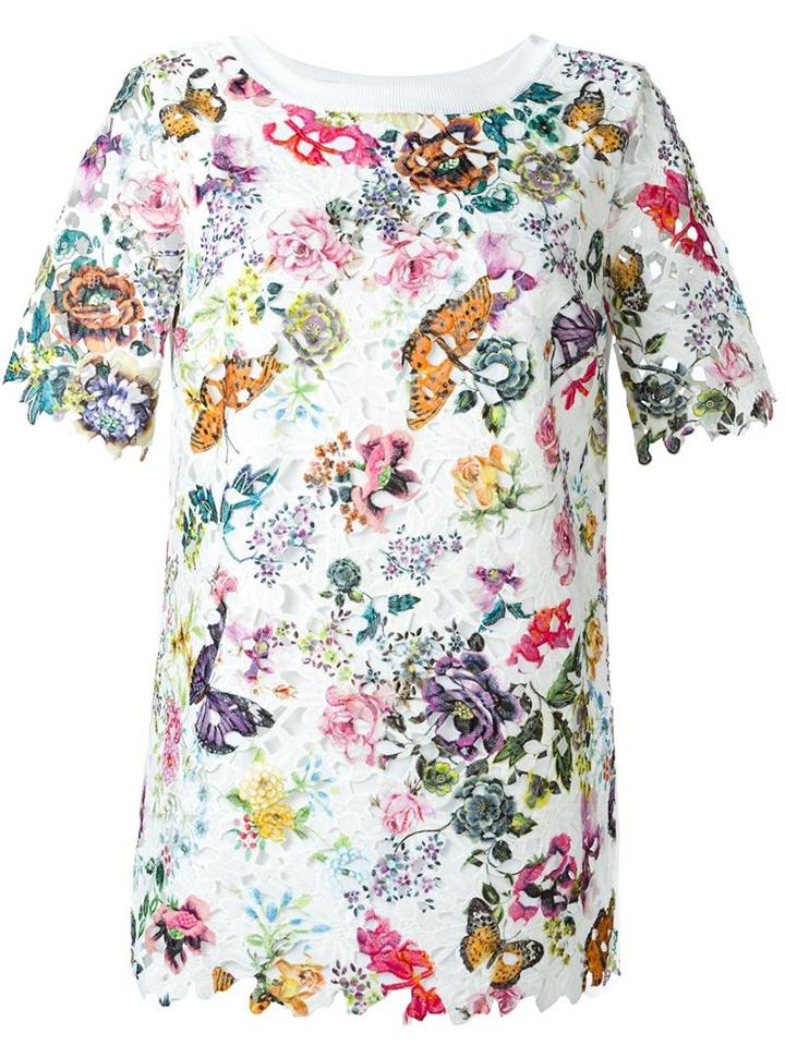I'm Isola Marras Floral Print Lace T-shirt, Women's, Size: Xs, White, Viscose/polyester/cotton
