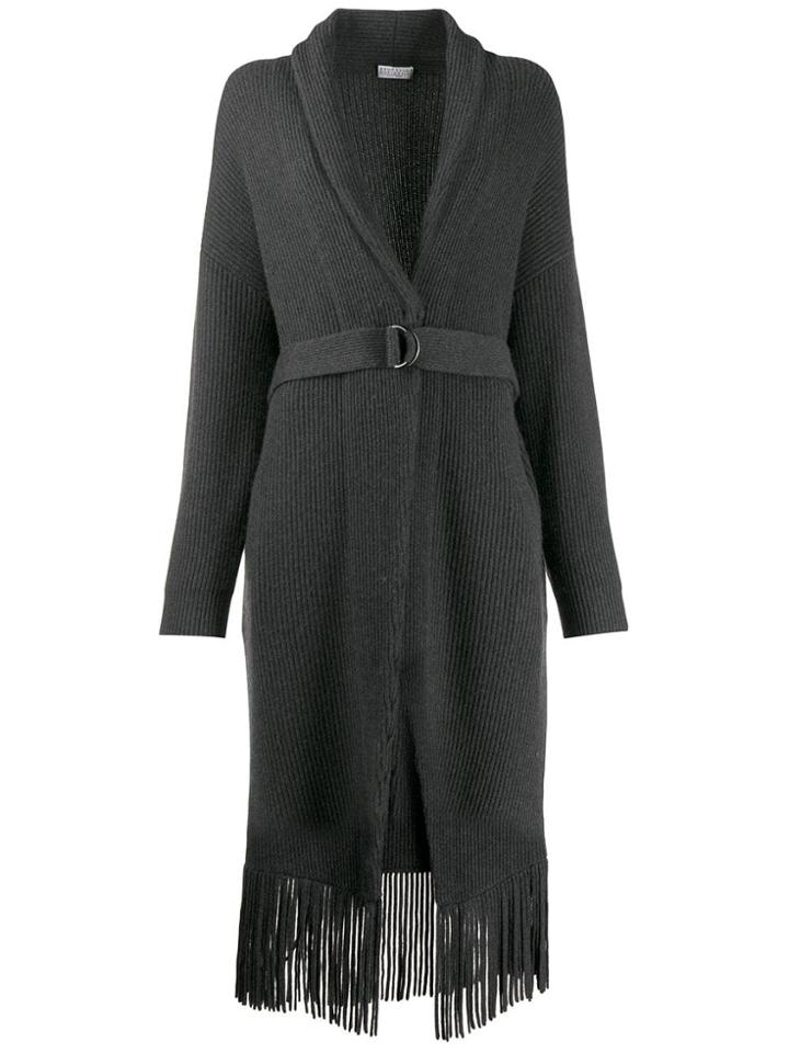 Brunello Cucinelli Ribbed Knit Cardigan Coat - Grey