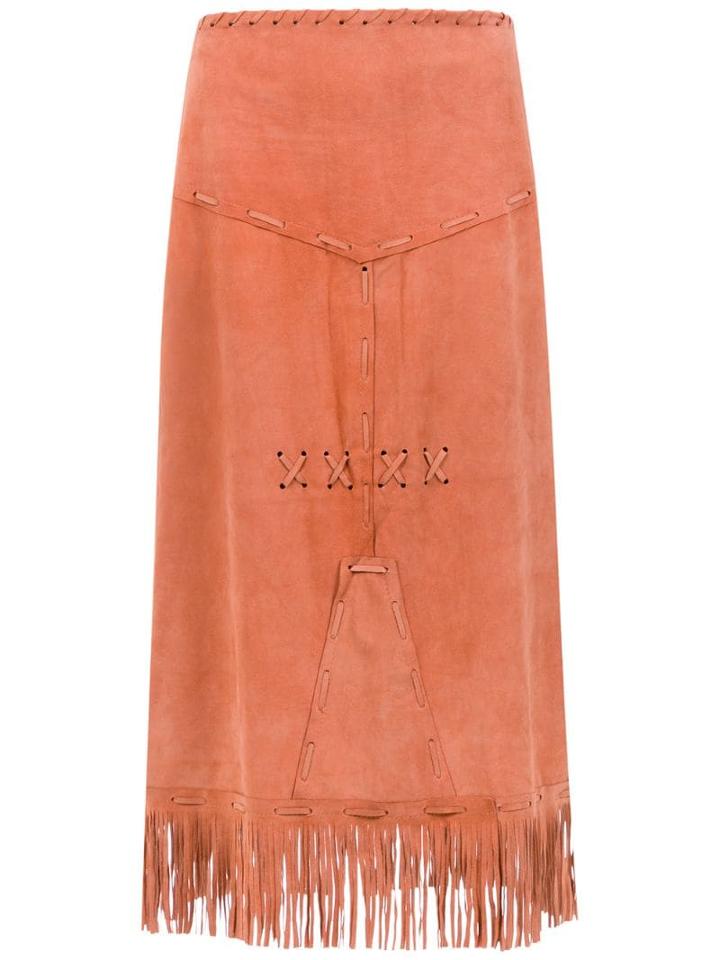 Andrea Bogosian Midi Skirt With Fringes - Yellow
