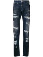 Philipp Plein Distressed Fitted Jeans - Blue
