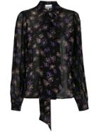 Ganni Floral Print Pussycat Bow Blouse - Black