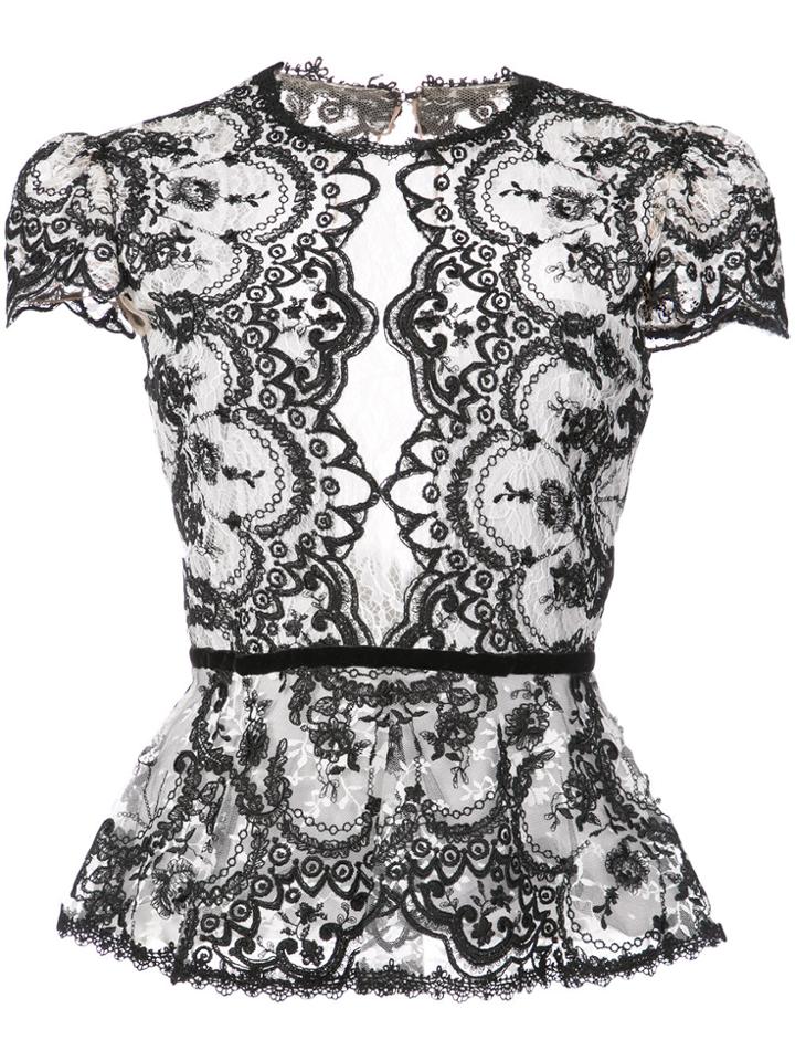 Marchesa Notte Lace Peplum Top - Black