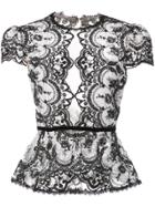 Marchesa Notte Lace Peplum Top - Black