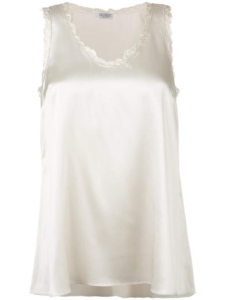 Brunello Cucinelli V-neck Tank Top, Women's, Size: Xl, White, Silk/spandex/elastane/viscose/polyamide