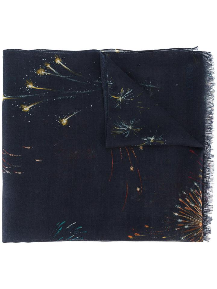 Valentino - Firework-print Scarf - Men - Silk/cashmere/wool - One Size, Blue, Silk/cashmere/wool