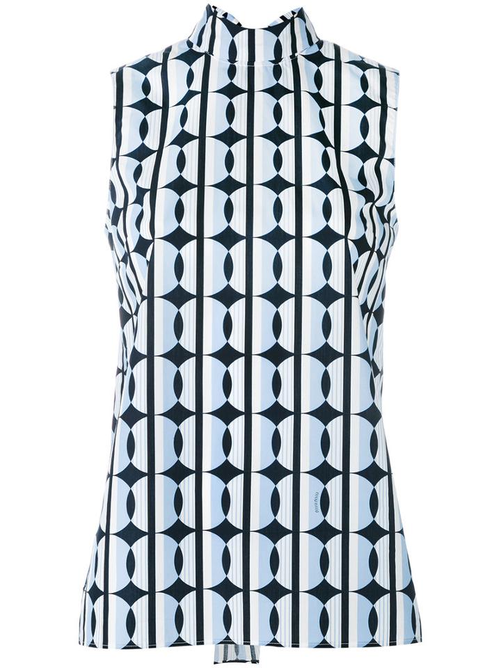 Miu Miu Geometric Print Pussy Bow Blouse, Women's, Size: 38, Blue, Cotton