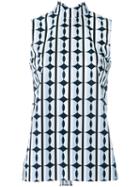 Miu Miu Geometric Print Pussy Bow Blouse, Women's, Size: 38, Blue, Cotton