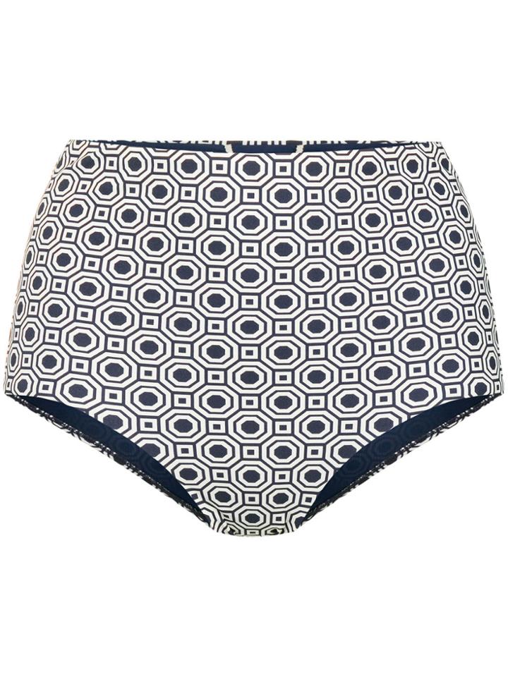 Tory Burch Marina Printed High-waisted Bikini Bottoms - Blue