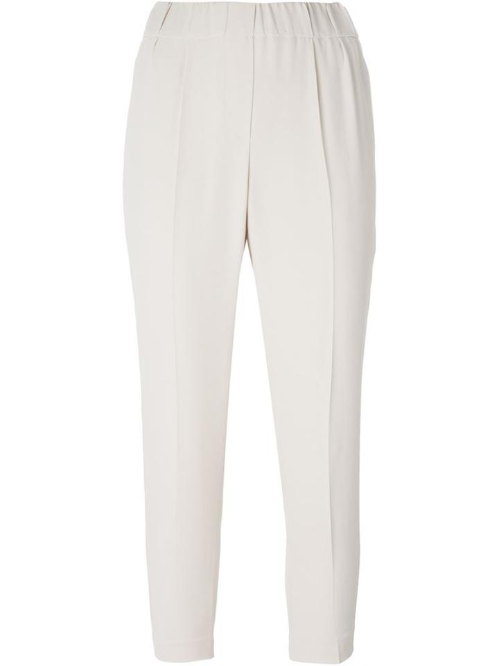 Brunello Cucinelli Tapered Cropped Trousers, Women's, Size: 44, Nude/neutrals, Acetate/silk/polyester