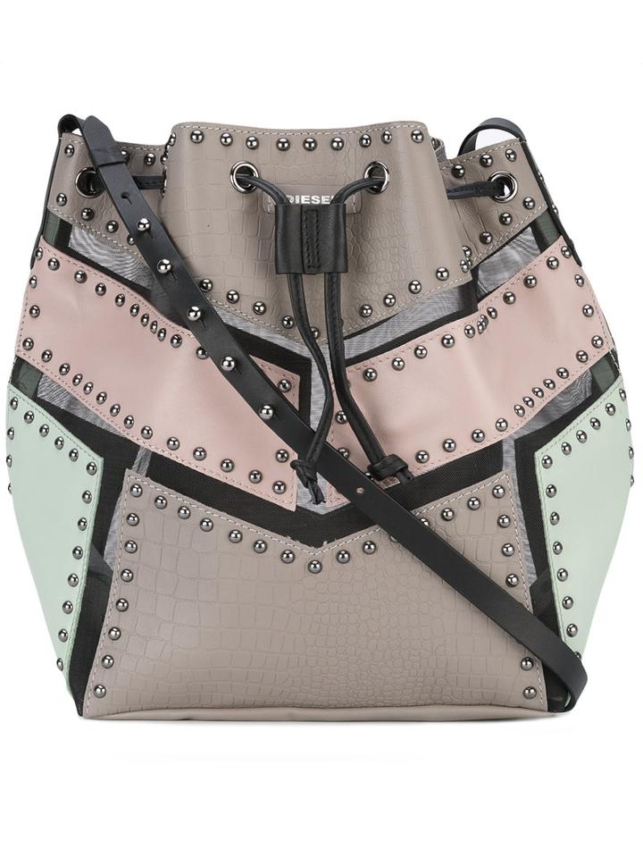 Diesel - Mesh-trimmed Bucket Bag - Women - Leather/nylon/metal - One Size, Nude/neutrals, Leather/nylon/metal