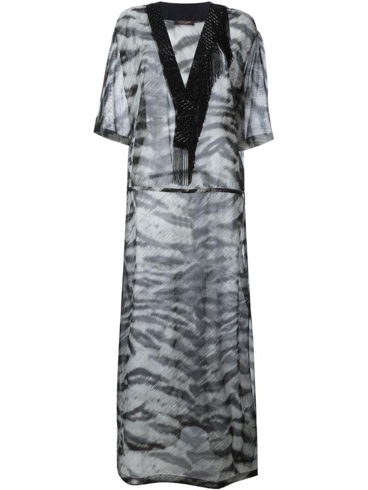 Roberto Cavalli Sheer Zebra Print Kaftan Dress, Women's, Size: Xl, Grey, Silk/cotton