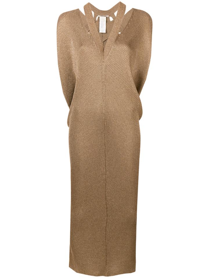 Roberto Cavalli Cut-out V-neck Knitted Maxi Dress - Nude & Neutrals