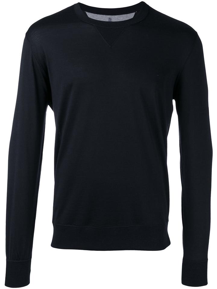 Brunello Cucinelli Crew Neck Jumper, Men's, Size: Medium, Blue, Silk/cotton