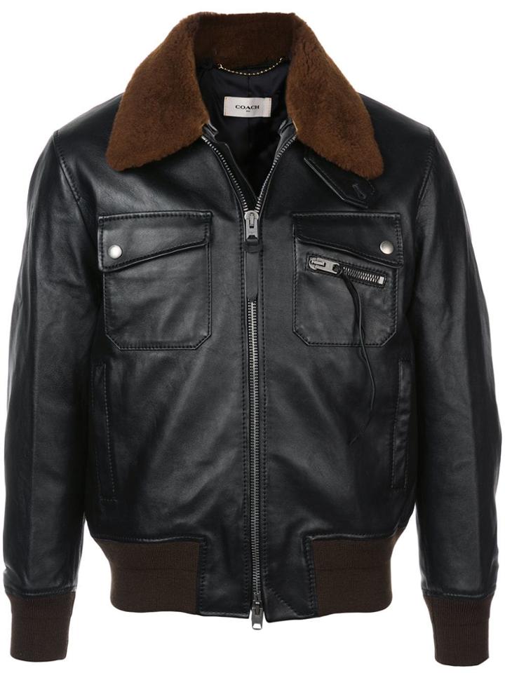 Coach Shearling Collar Aviator Jacket - Black