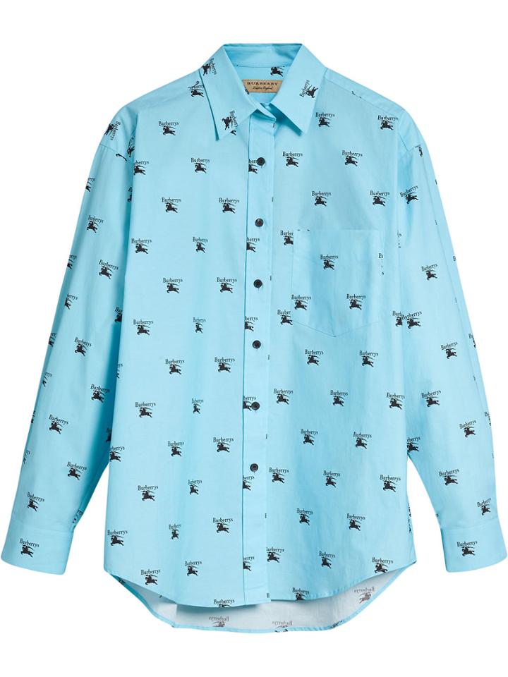 Burberry Logo Print Stretch Cotton Shirt - Blue