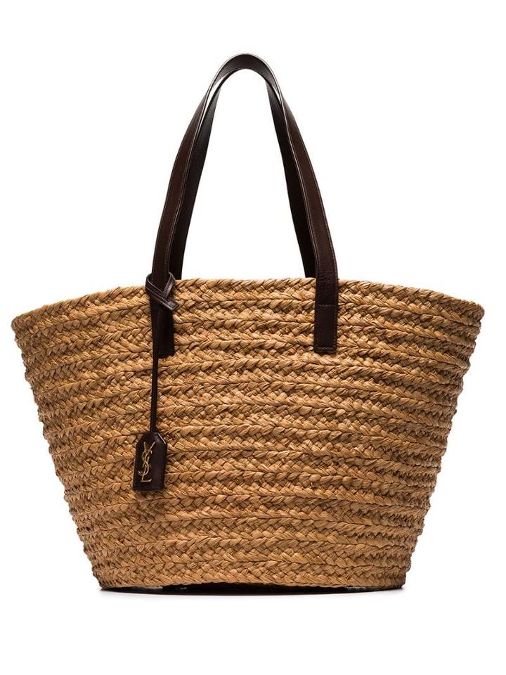 Saint Laurent Brown Panier Medium Straw Tote Bag
