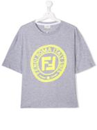 Fendi Kids Round Neck Logo Print T-shirt - Grey