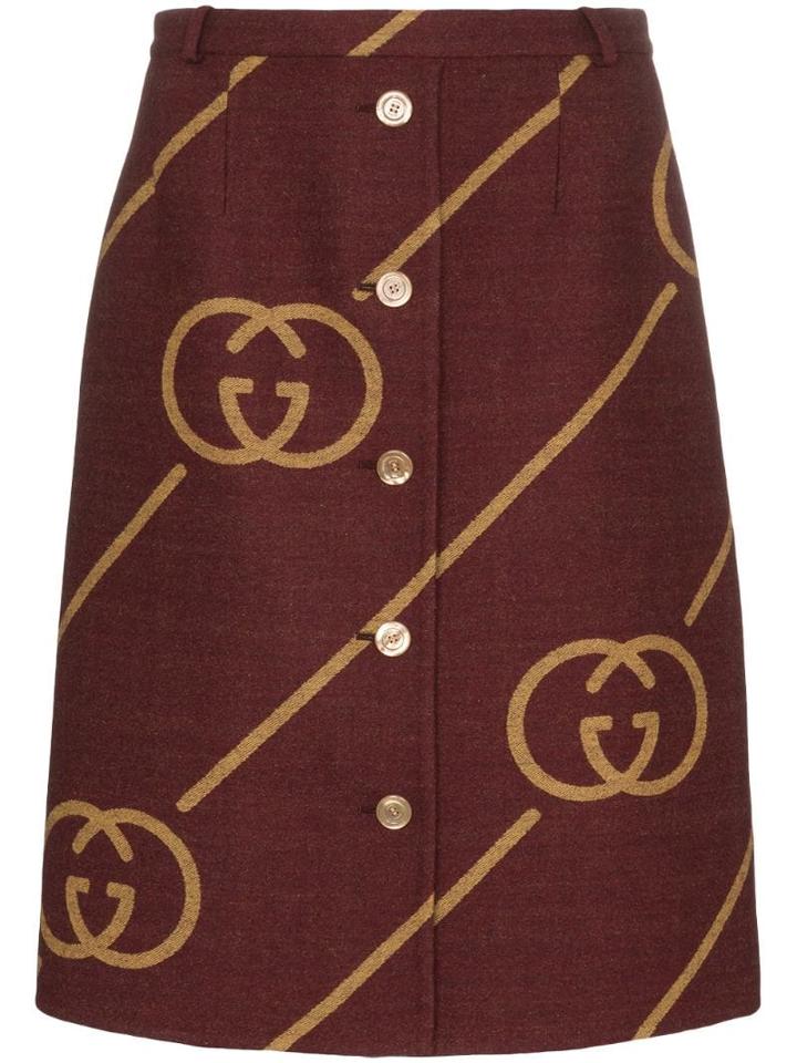 Gucci Logo Pattern Knee-length Skirt - Red