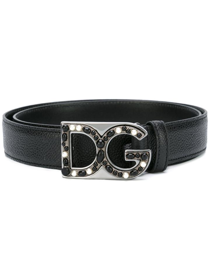 Dolce & Gabbana Embellished Buckle Belt, Men's, Size: 80, Black, Calf Leather
