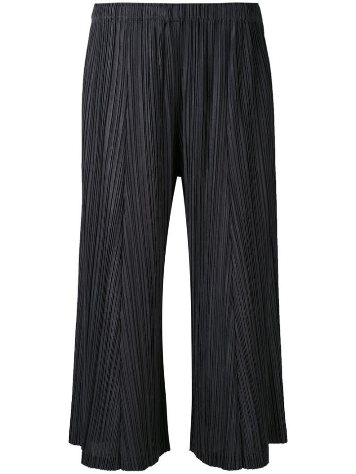 Pleats Please By Issey Miyake - Pleated Cropped Trousers - Women - Polyester - 4, Women's, Blue, Polyester