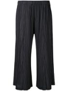 Pleats Please By Issey Miyake - Pleated Cropped Trousers - Women - Polyester - 4, Women's, Blue, Polyester