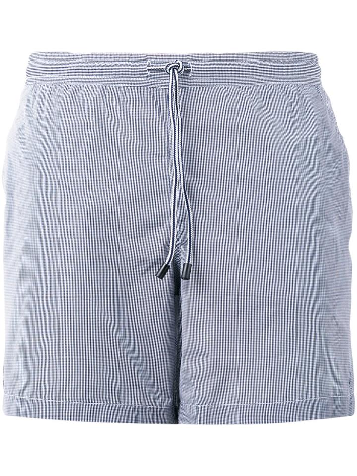 Fay Checked Drawstring Swim Shorts - Blue