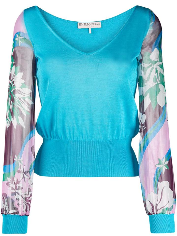 Emilio Pucci Floral Sleeve Top - Blue