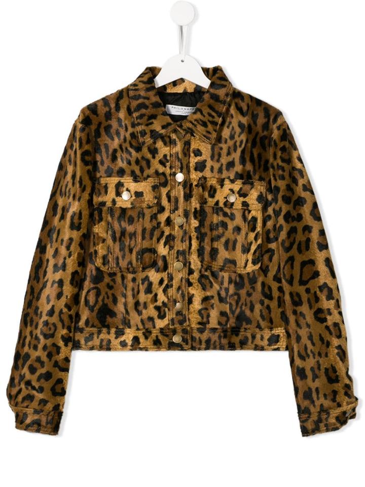 Philosophy Di Lorenzo Serafini Kids Leopard Print Denim Jacket - Brown