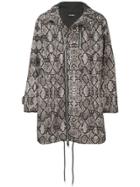 Les Hommes Snake Print Hooded Parka Coat - Black