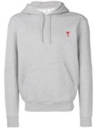 Ami Paris Hoodie With Red Ami De Coeur Patch - Grey