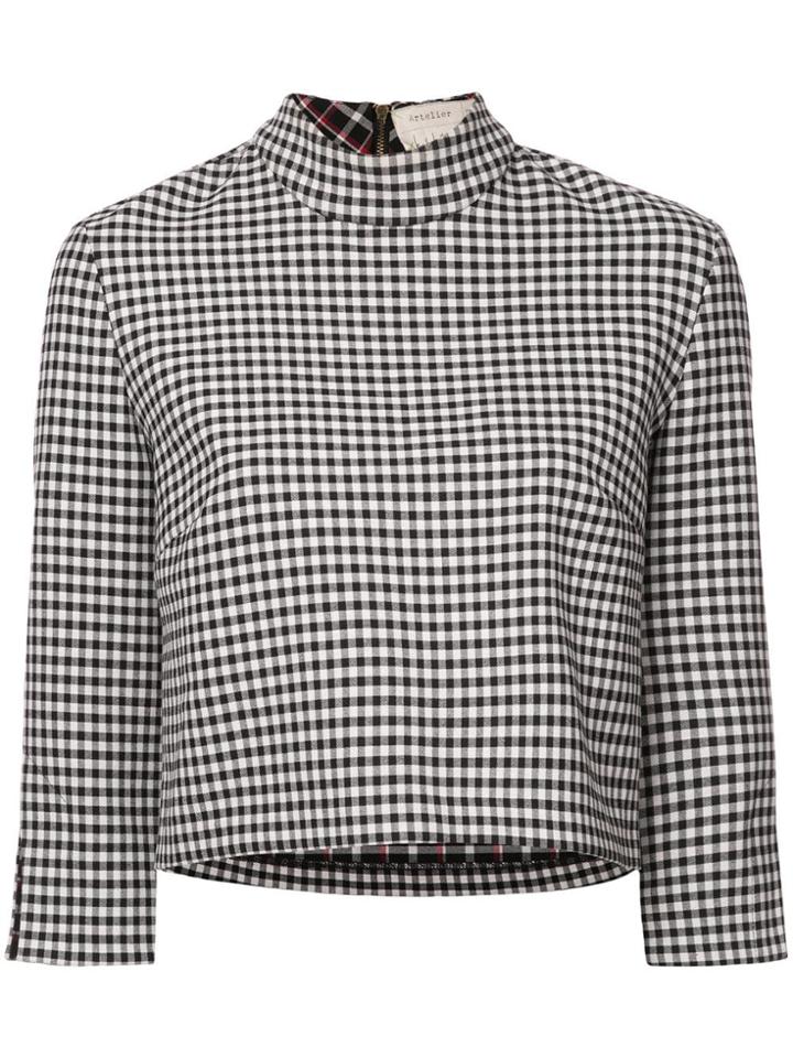 Nicole Miller Cropped Vichy Blouse - Black