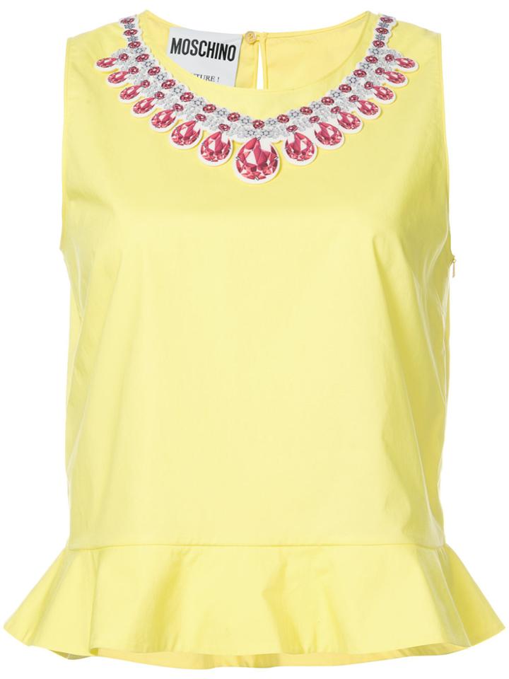 Moschino Trompe L'oeil Necklace Applique Blouse - Yellow & Orange