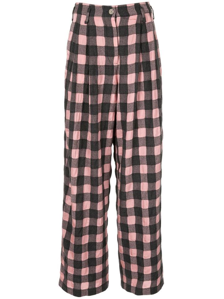 Dawei Wide Checked Trousers - Pink