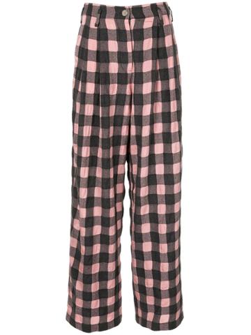 Dawei Wide Checked Trousers - Pink
