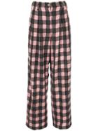 Dawei Wide Checked Trousers - Pink