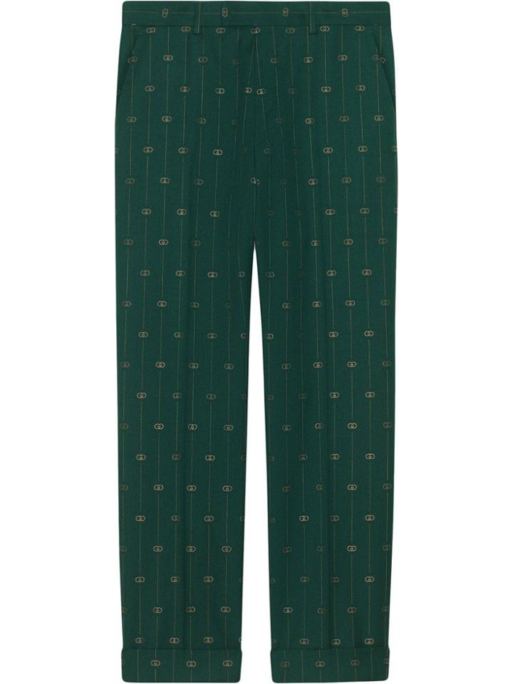 Gucci Interlocking G Stripe Wool Pant - Green
