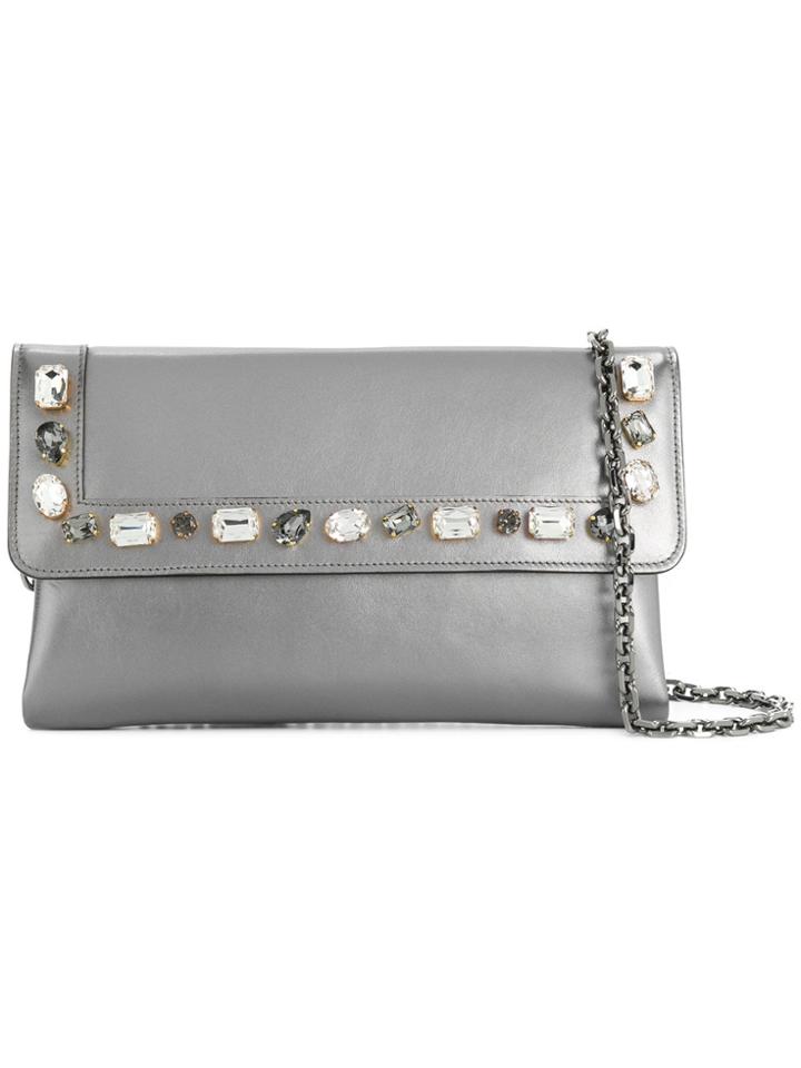 Casadei Crystal-embellished Metallic Clutch Bag
