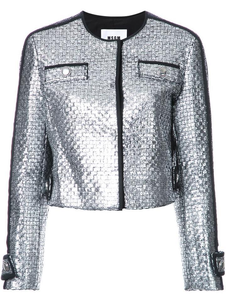 Msgm Metallic (grey) Tweed Jacket, Women's, Size: 44, Acrylic/wool/polyimide