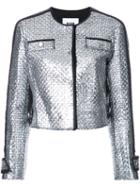 Msgm Metallic (grey) Tweed Jacket, Women's, Size: 44, Acrylic/wool/polyimide