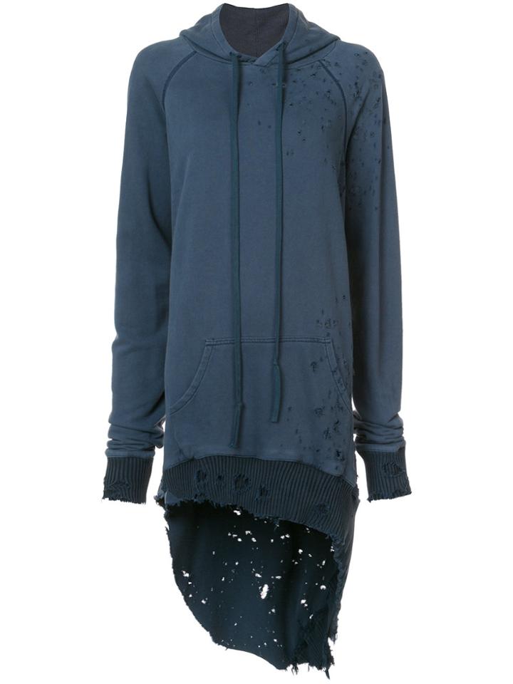 Greg Lauren Distressed Oversized Hoodie - Blue