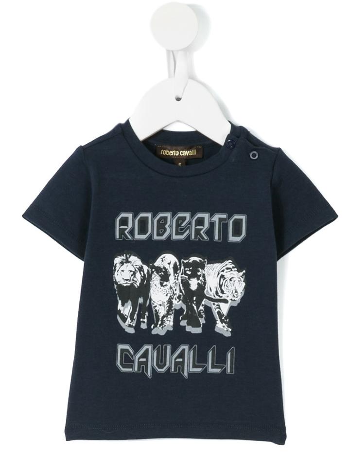 Roberto Cavalli Kids - Big Cat Print Logo T-shirt - Kids - Cotton/elastodiene - 3 Mth, Blue