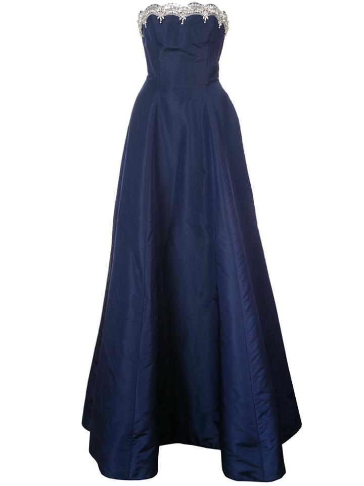 Oscar De La Renta Embellished Strapless Gown - Blue