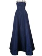 Oscar De La Renta Embellished Strapless Gown - Blue