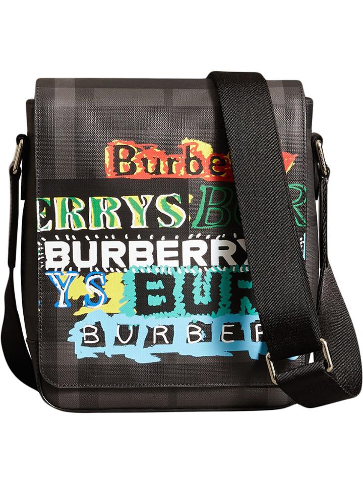 Burberry Tag Print London Check Crossbody Bag - Grey