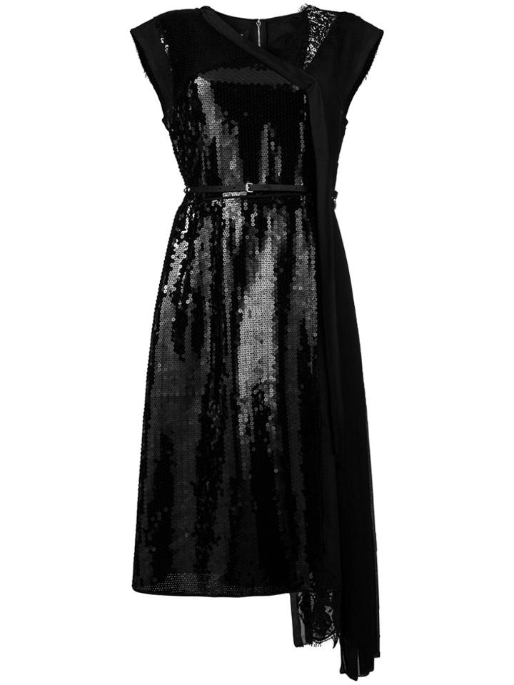 Marc Jacobs Belted Sequined Lace Dress - Black