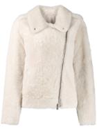 Brunello Cucinelli Shearling Biker Jacket - White