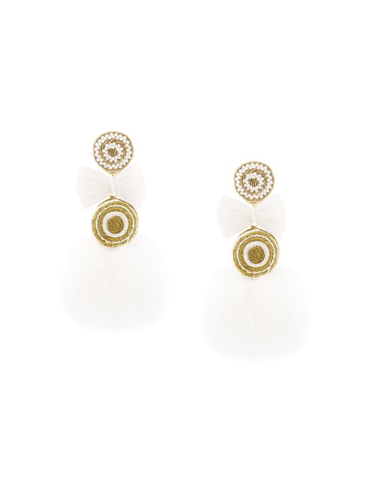 Ranjana Khan Pompom Earrings - White