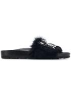 Kennel & Schmenger Fur And Gemstone Strap Slides - Black